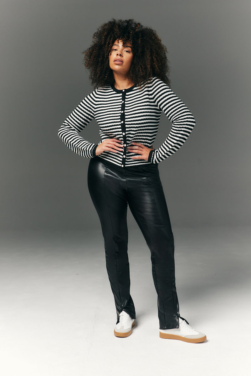 Perfect Sculpting High Waisted Leather Look Zip Front Legging