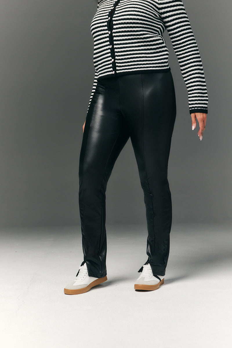 Perfect Sculpting High Waisted Leather Look Zip Front Legging