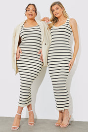 Rib Knit Stripe Scoop Neck Maxi Dress
