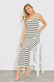 Knitted Rib Stripe Scoop Neck Maxi Dress