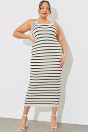Knitted Rib Stripe Scoop Neck Maxi Dress