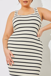 Knitted Rib Stripe Scoop Neck Maxi Dress