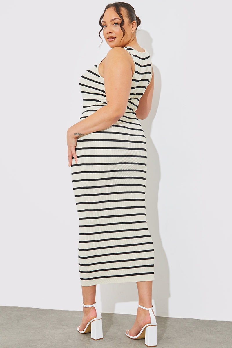 Knitted Rib Stripe Scoop Neck Maxi Dress