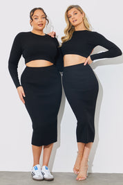  Rib Knit High Waisted Midi Co-ord Skirt