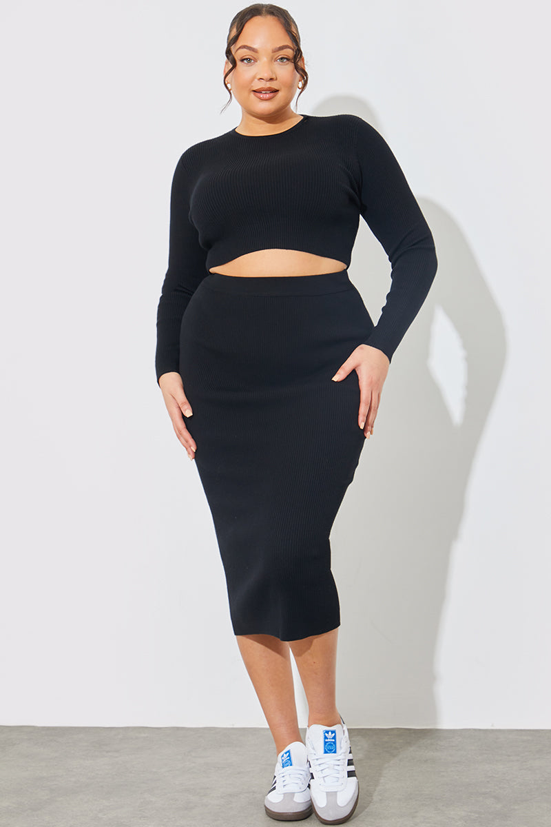 Knitted Rib High Waisted Midi Co-ord Skirt