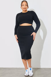 Knitted Rib High Waisted Midi Co-ord Skirt