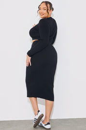 Knitted Rib High Waisted Midi Co-ord Skirt