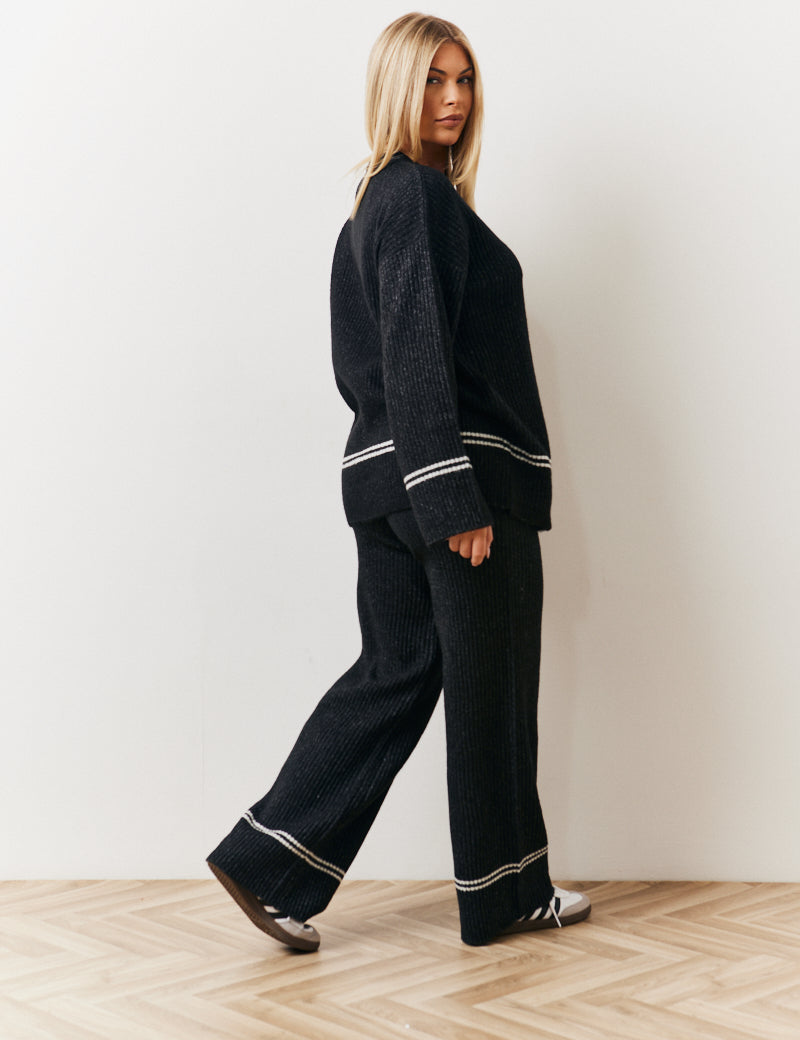 Contrast Piping Co-Ord Knit Wide Leg Trouser