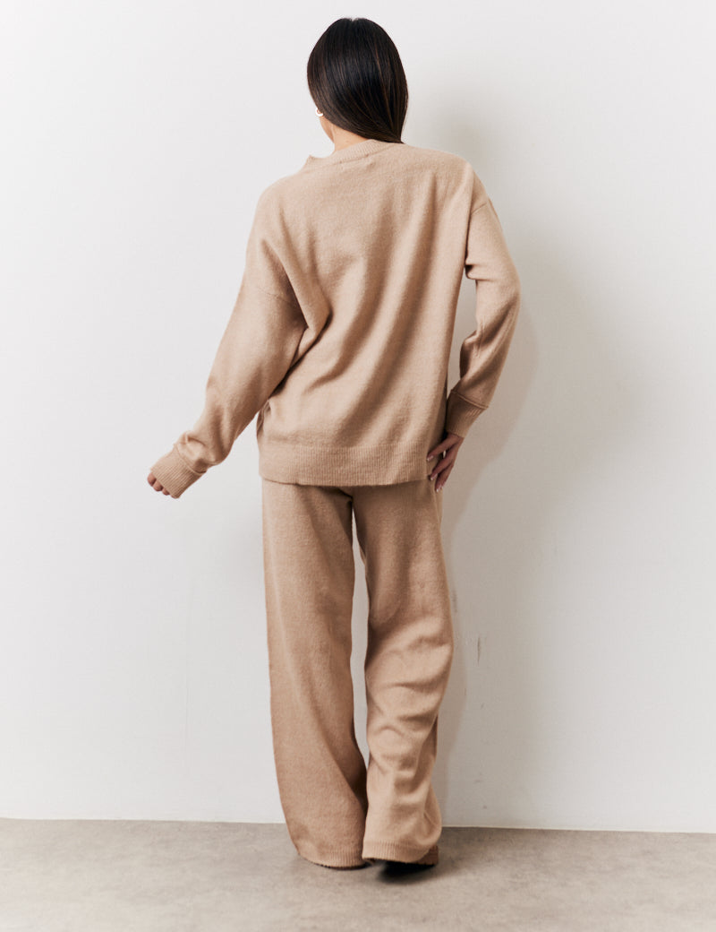 Seam Front Knit Co-Ord Wide Leg Trousers