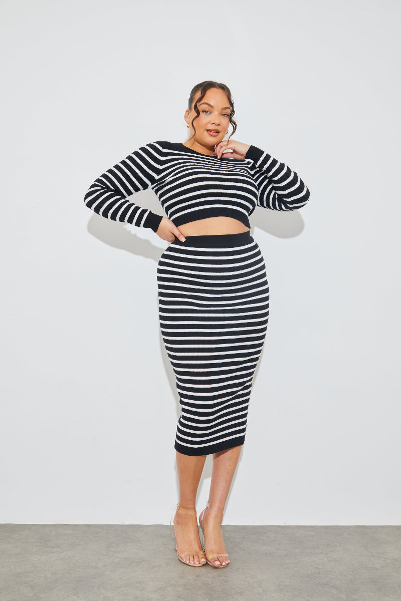 Rib Knit Stripe Crew Neck Co-Ord Top