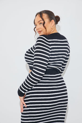 Rib Knit Stripe Crew Neck Co-Ord Top