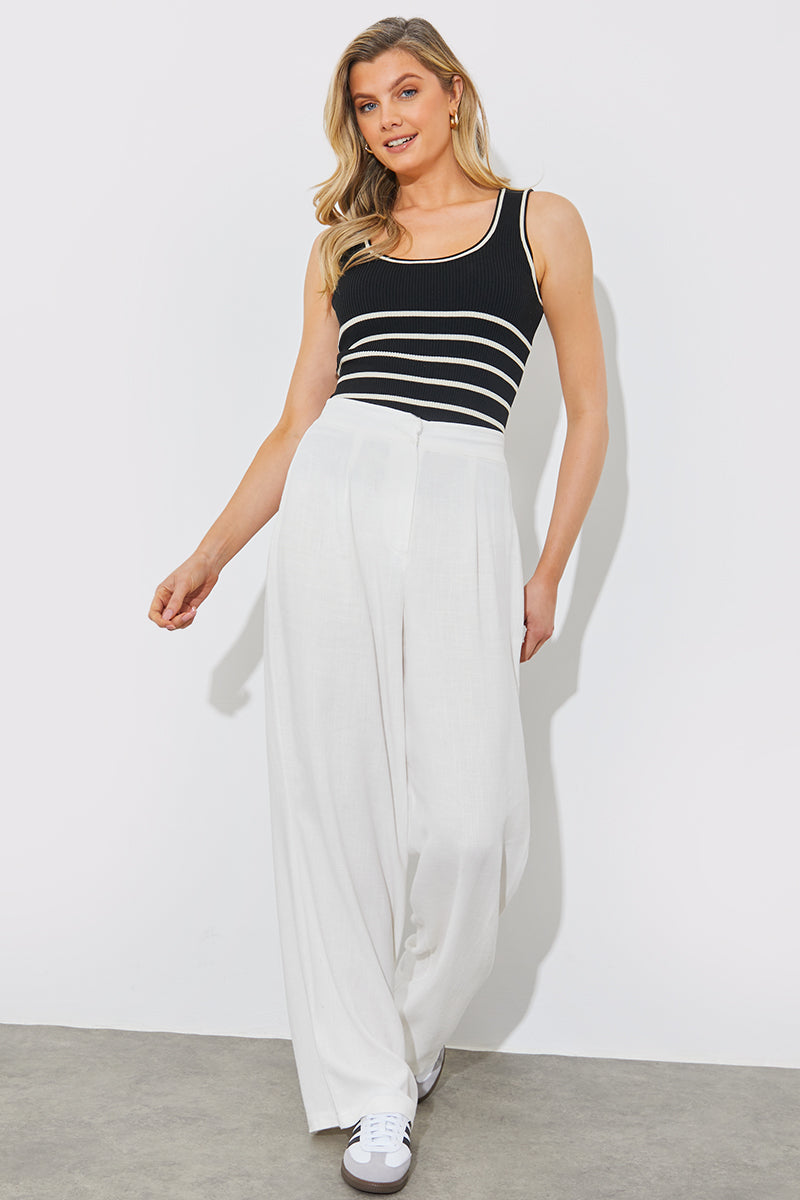 Knitted Rib Scoop Neck Stripe Top