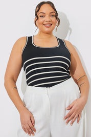 Knitted Rib Scoop Neck Stripe Top