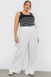 Knitted Rib Scoop Neck Stripe Top