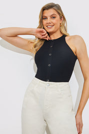 Knitted Rib Racer Neck Bodysuit