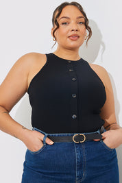 Knitted Rib Racer Neck Bodysuit