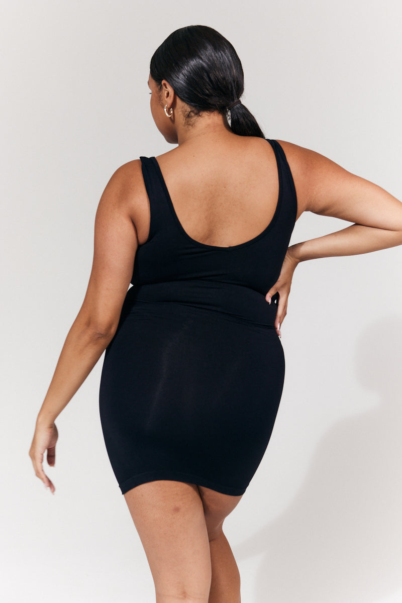 Seamless Plunge Neck Snatched Shapewear Mini Dress