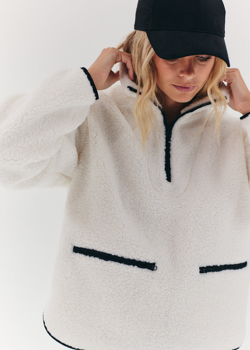 Contrast Piping Borg Lined Half Zip up Fleece