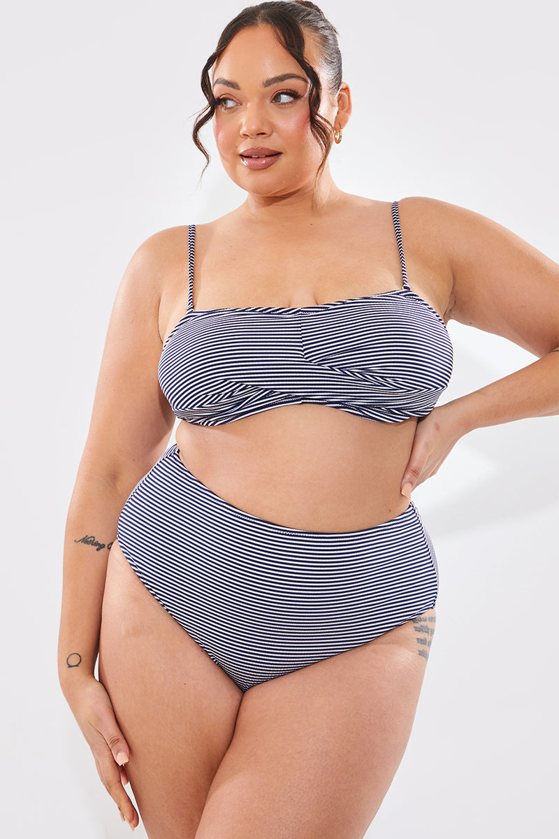 Sculpt And Control Stripe Waisted Full Coverage Bikini Bottom