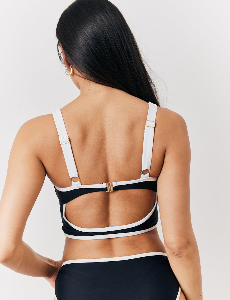 Black U Bar Swim Crop Top