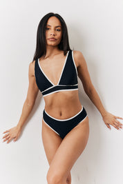 Black Contrast Binding Plunge Bikini Top
