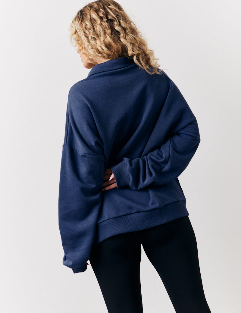Navy Fits Sports Club Graphic Oversized Half Zip Co-Ord Sweatshirt
