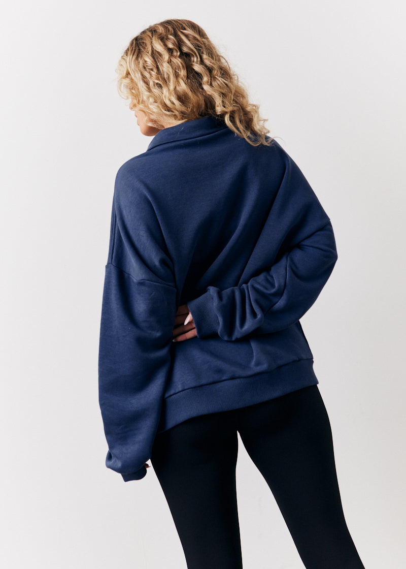 Navy Fits Sports Club Graphic Oversized Half Zip Co-Ord Sweatshirt