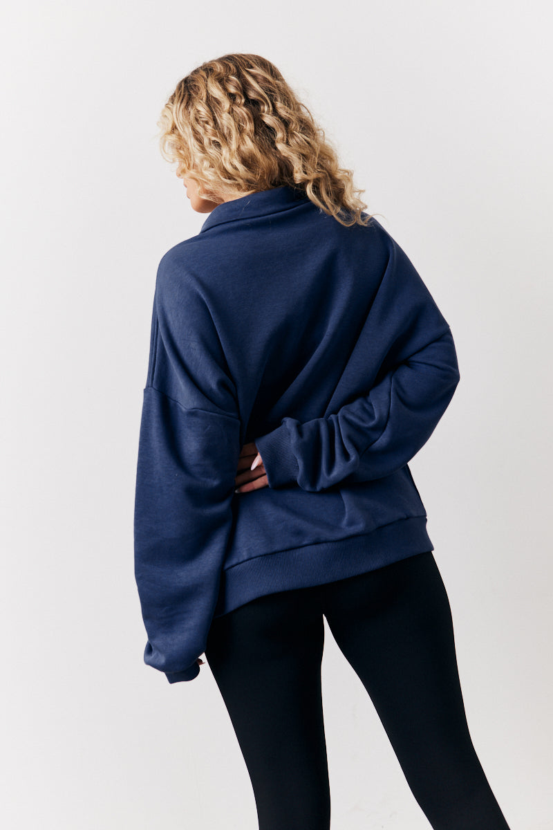 Navy Fits Sports Club Graphic Oversized Half Zip Co-Ord Sweatshirt