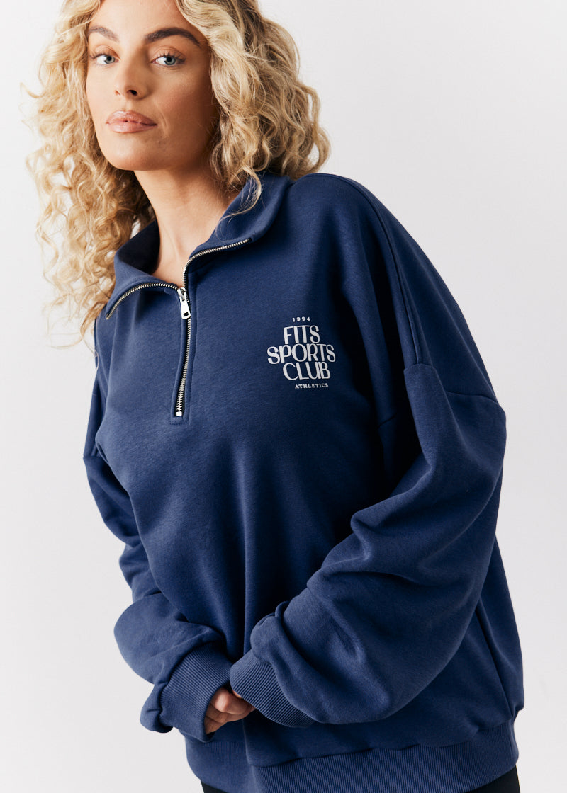Navy Fits Sports Club Graphic Oversized Half Zip Co-Ord Sweatshirt