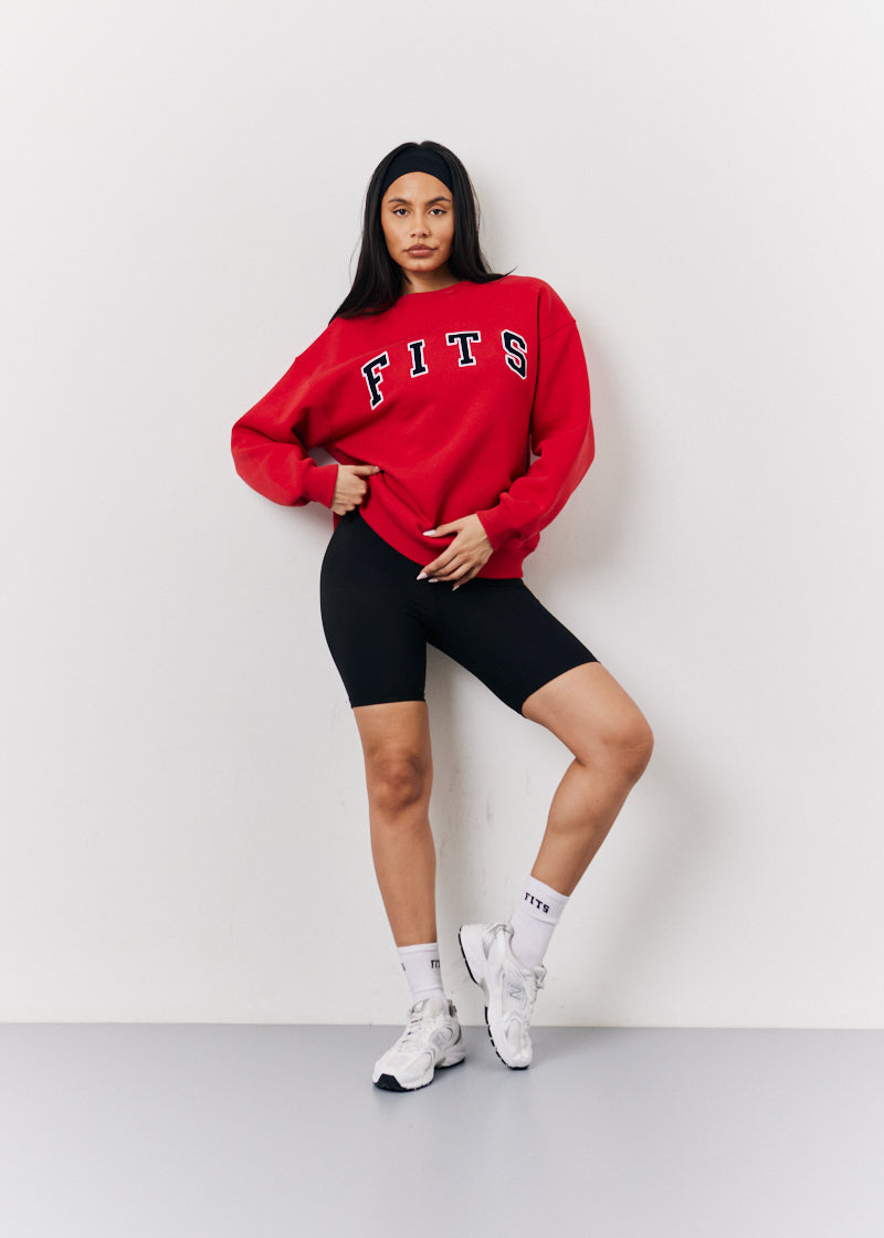 Red Crew Neck Embroidered Sweater