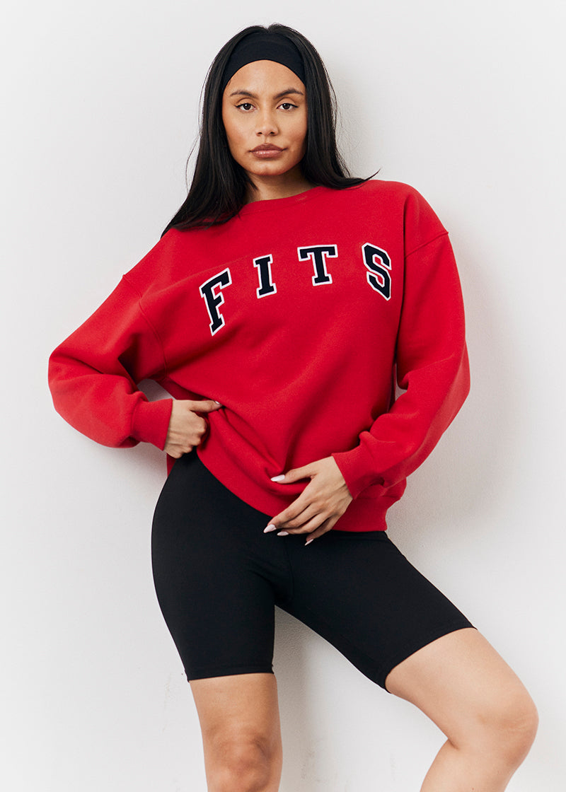 Red Fits Crew Neck Embroidered Sweatshirt