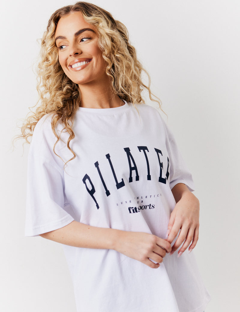 White Pilates Graphic Oversized T-Shirt