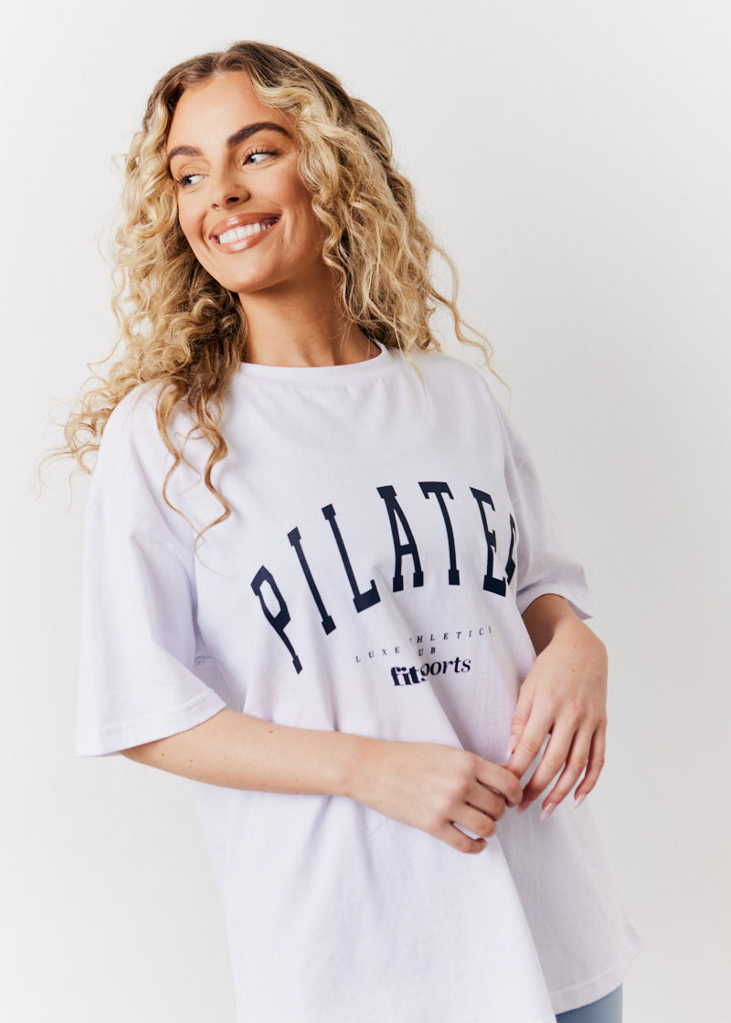 White Pilates Graphic Oversized T-Shirt