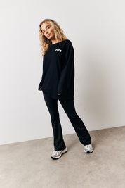 Black Fits Leisure Club Graphic Oversized Long Sleeve T-Shirt