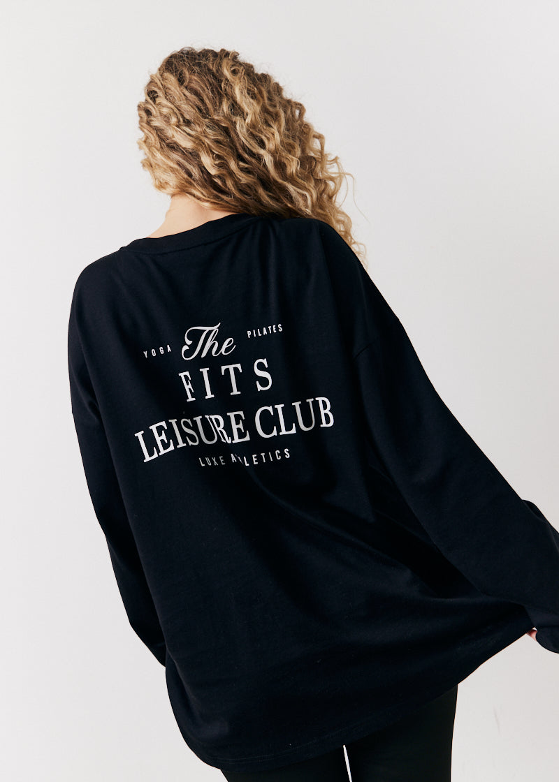 Black Fits Leisure Club Graphic Oversized Long Sleeve T-Shirt