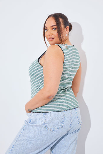 Reversible Stripe Racer Neck Top