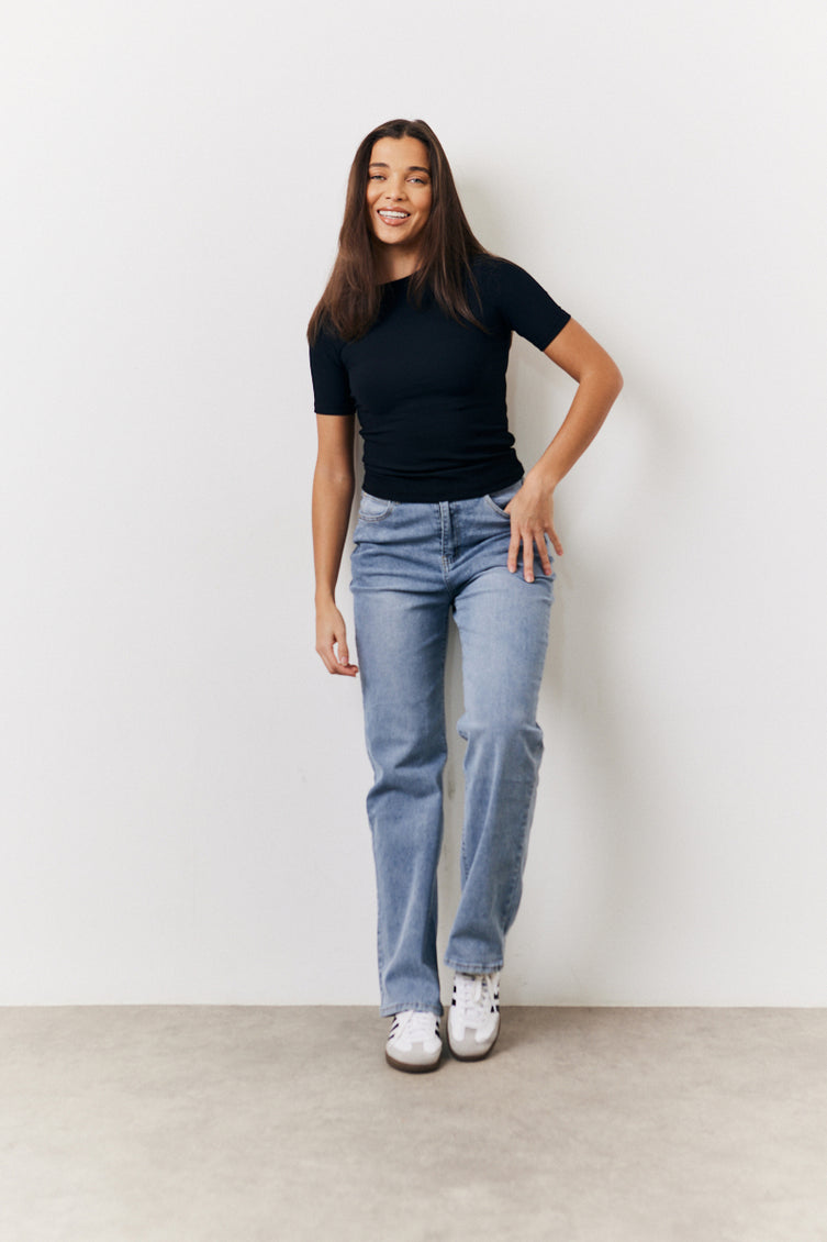 Ribbed Short Sleeve Tee - Black