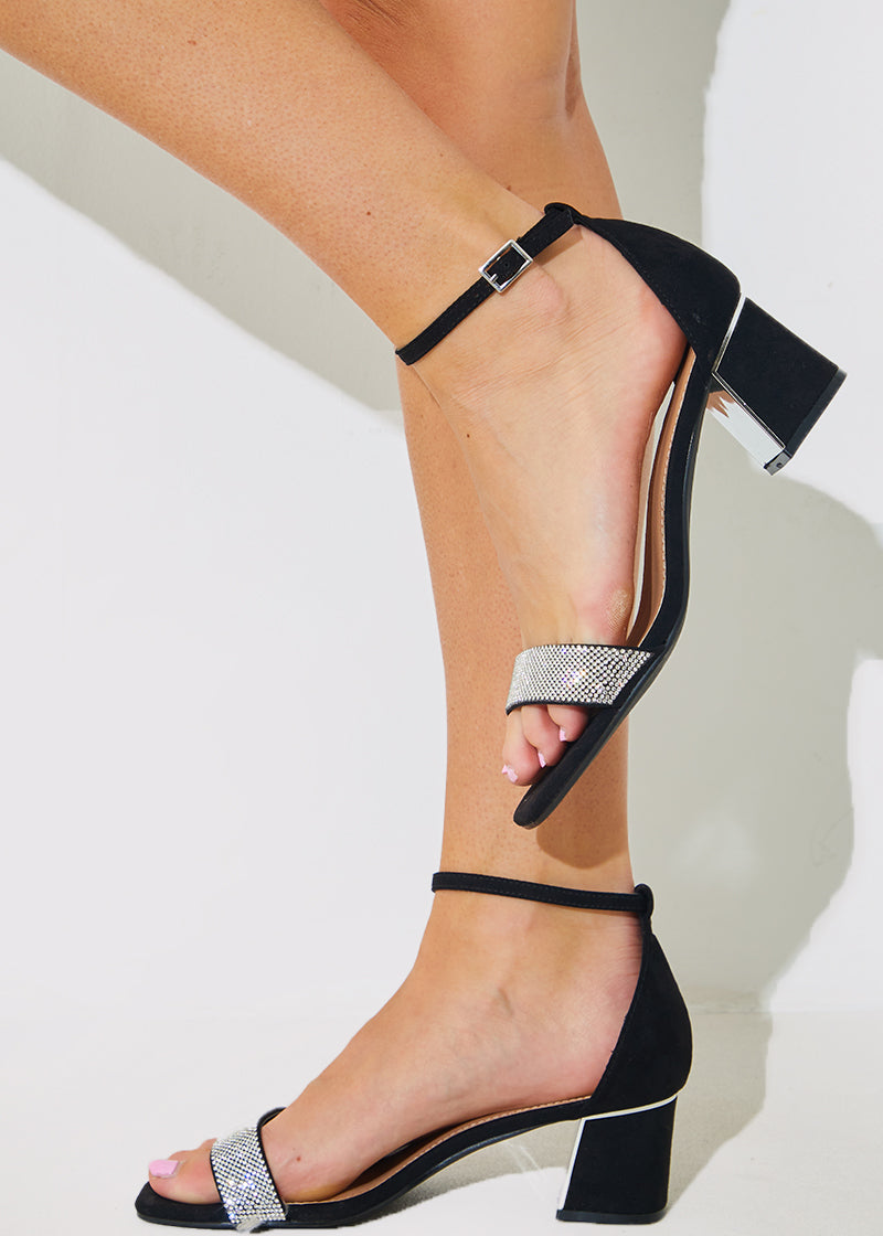 Wide Fit Diamante Strap Low Block Heel