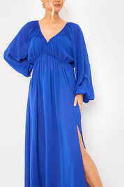 Gathered Puff Sleeve Maxi Dress