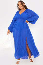 Gathered Puff Sleeve Maxi Dress
