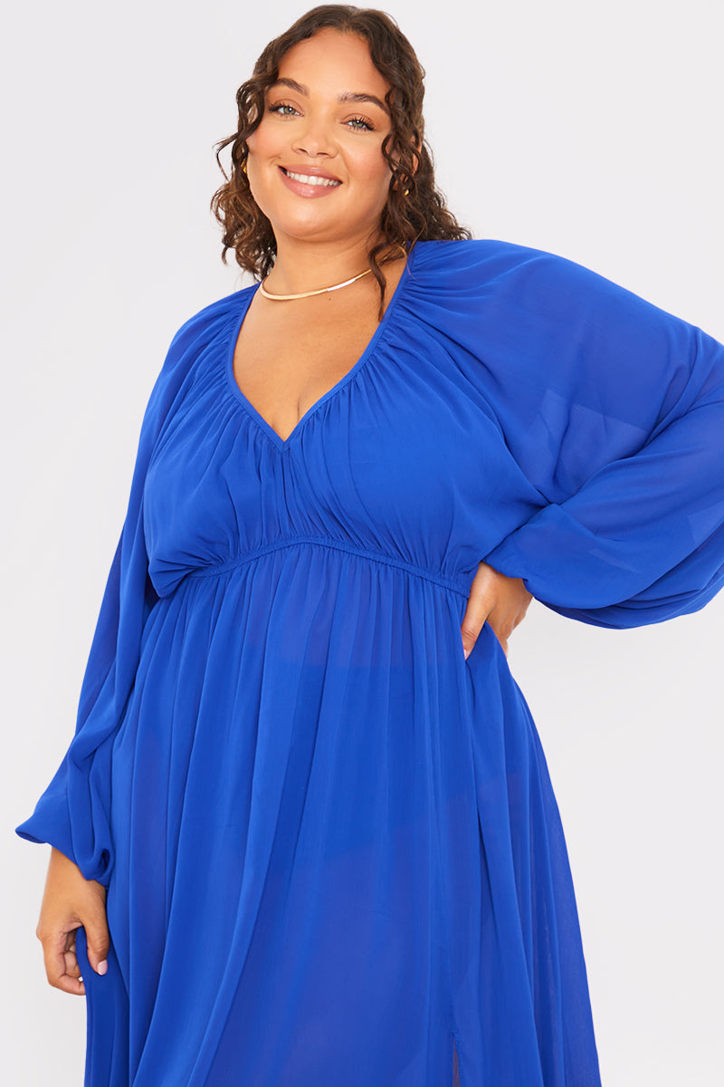 Gathered Puff Sleeve Maxi Dress