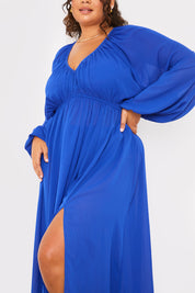 Gathered Puff Sleeve Maxi Dress
