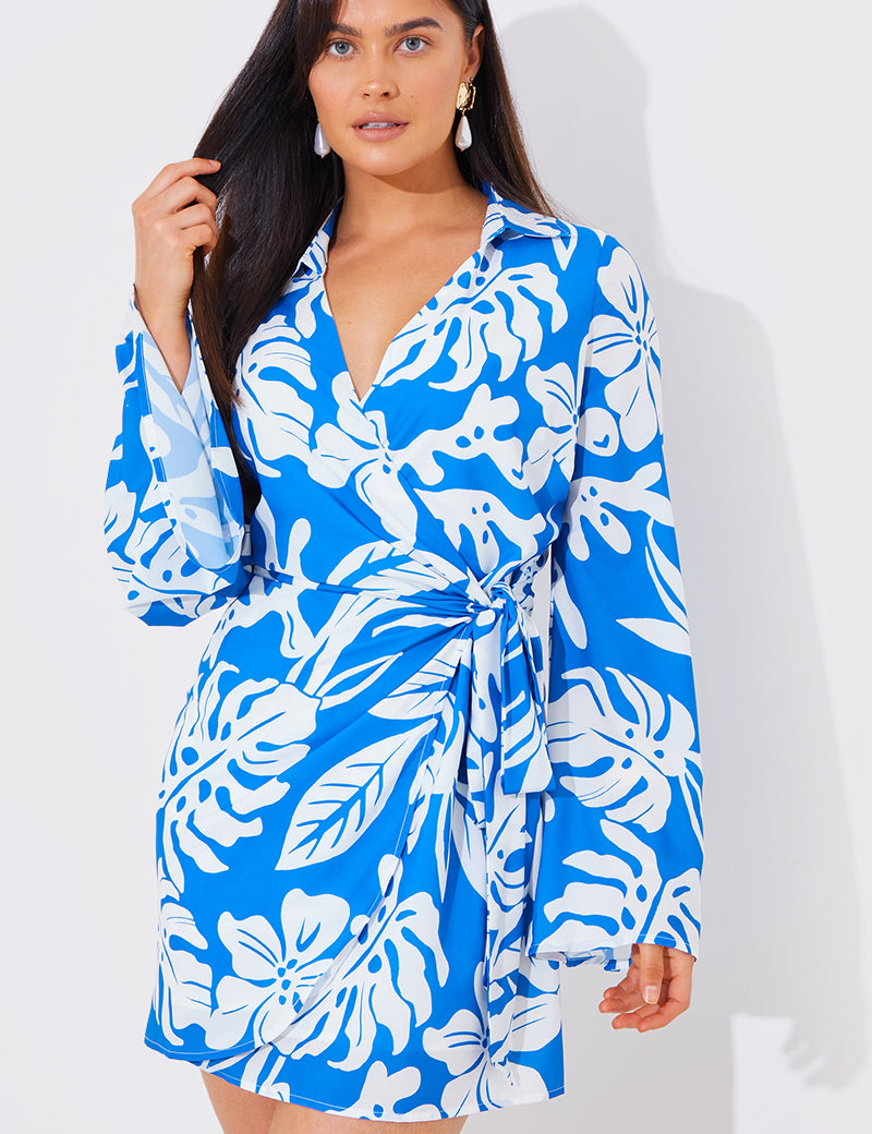 Printed Wrap Mini Dress