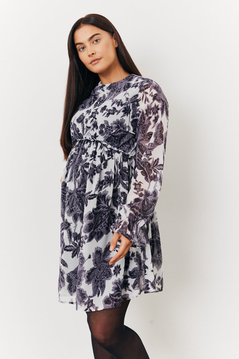 Maternity High Neck Printed Smock Dress