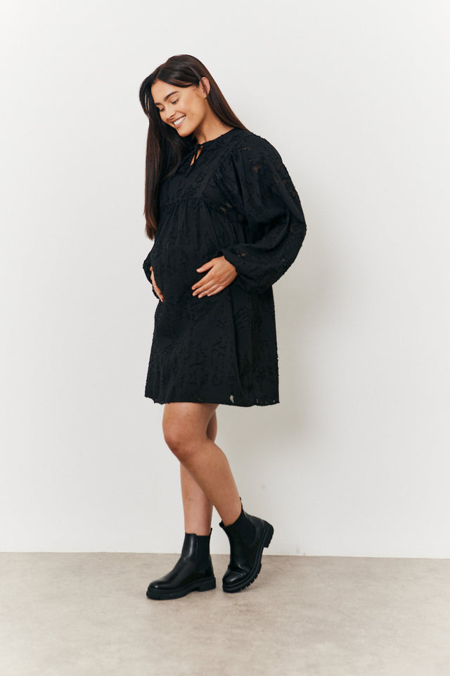 Smocked V-Neck Tie Belt Dress
