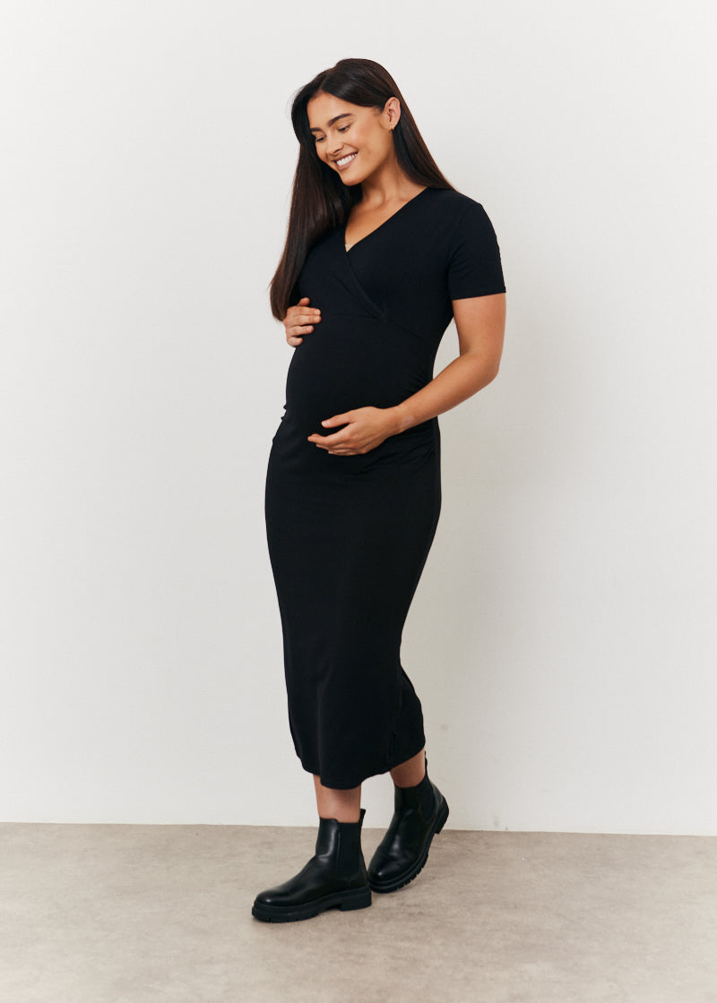 Maternity Short Sleeve Midi Wrap Dress