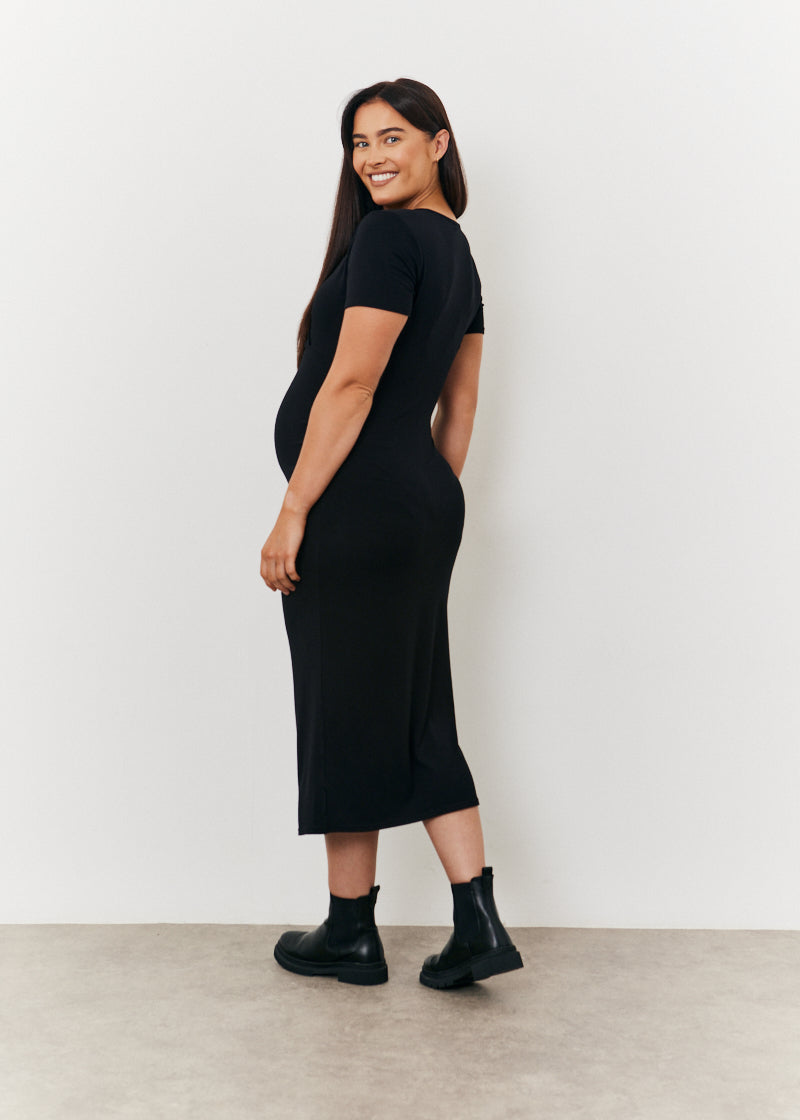 Maternity Short Sleeve Midi Wrap Dress