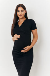 Maternity Short Sleeve Midi Wrap Dress