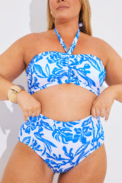 Ruched Front High Waist Floral Print Bikini Bottom