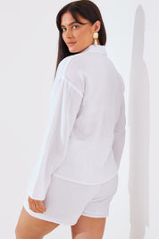 Long Sleeve Tie Front Linen Top